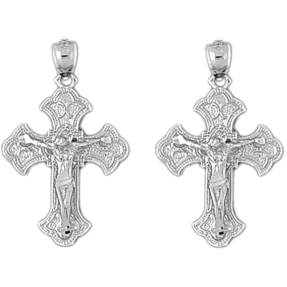 Sterling Silver 30mm Budded Crucifix Earrings