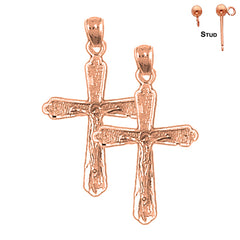 14K or 18K Gold Budded Crucifix Earrings