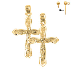 Sterling Silver 31mm Budded Crucifix Earrings (White or Yellow Gold Plated)