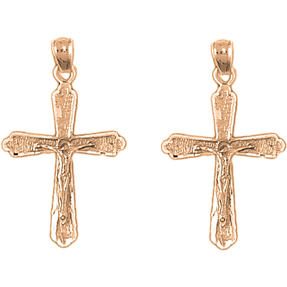 14K or 18K Gold 31mm Budded Crucifix Earrings