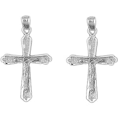 Sterling Silver 31mm Budded Crucifix Earrings