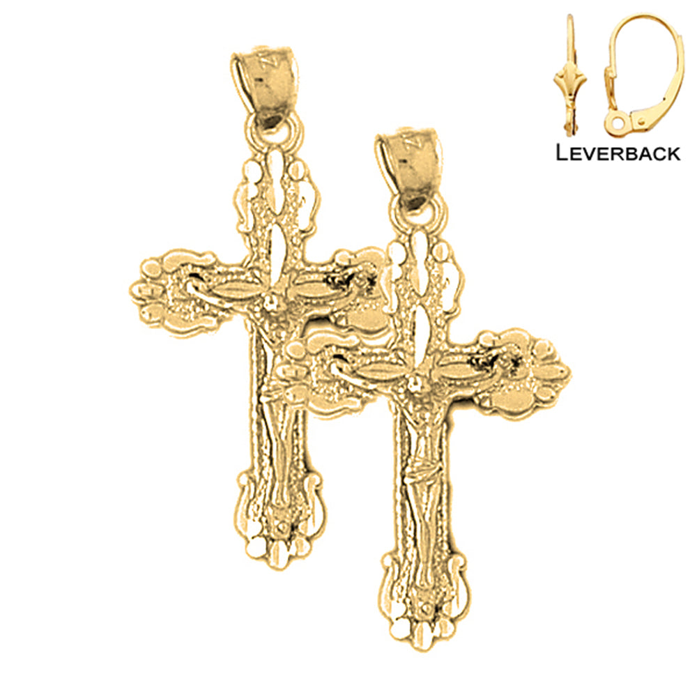 14K or 18K Gold Budded Crucifix Earrings