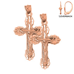 14K or 18K Gold Budded Crucifix Earrings