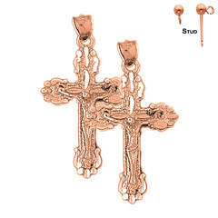 14K or 18K Gold Budded Crucifix Earrings