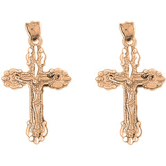 14K or 18K Gold 34mm Budded Crucifix Earrings