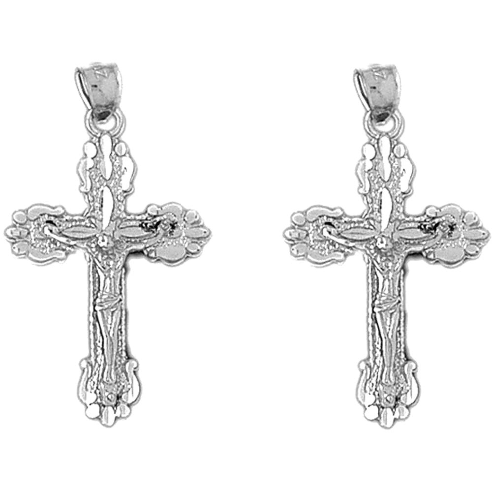 14K or 18K Gold 34mm Budded Crucifix Earrings