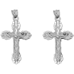 14K or 18K Gold 34mm Budded Crucifix Earrings