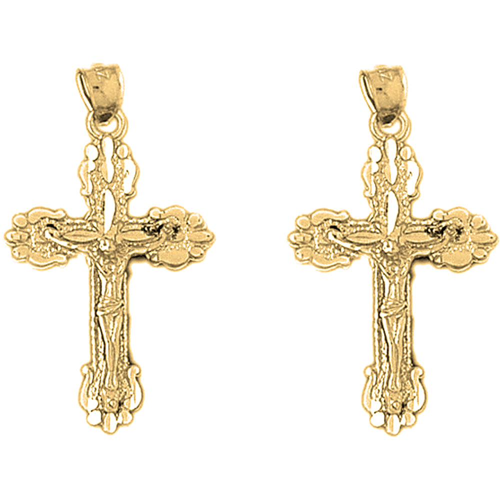 14K or 18K Gold 34mm Budded Crucifix Earrings