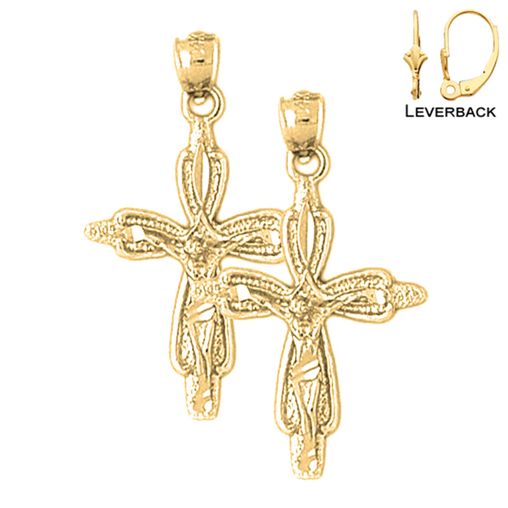 14K or 18K Gold Budded Crucifix Earrings