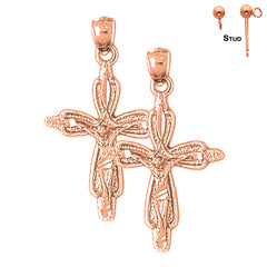 14K or 18K Gold Budded Crucifix Earrings