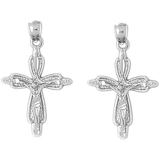 Sterling Silver 32mm Budded Crucifix Earrings