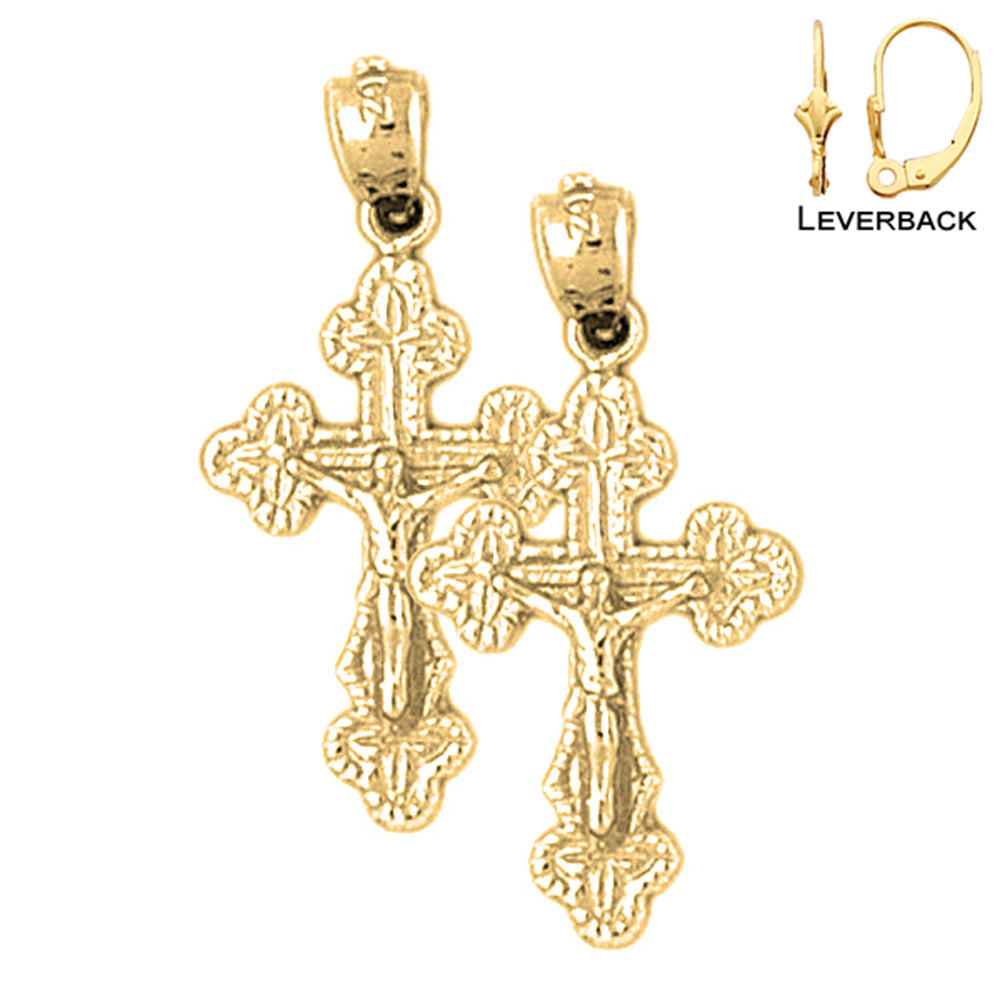 14K or 18K Gold Budded Crucifix Earrings