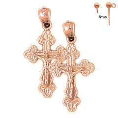 14K or 18K Gold Budded Crucifix Earrings