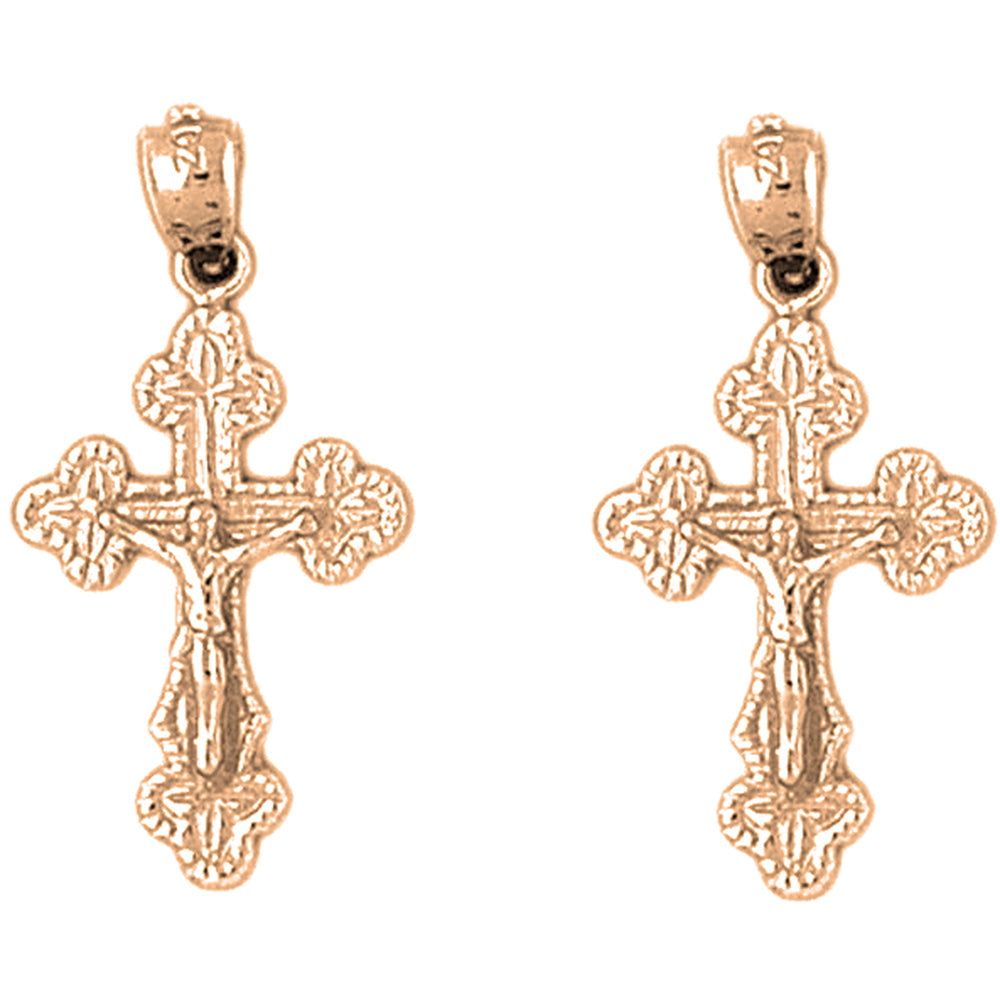 14K or 18K Gold 29mm Budded Crucifix Earrings