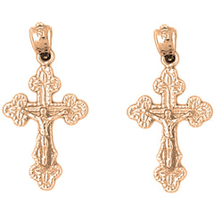 14K or 18K Gold 29mm Budded Crucifix Earrings