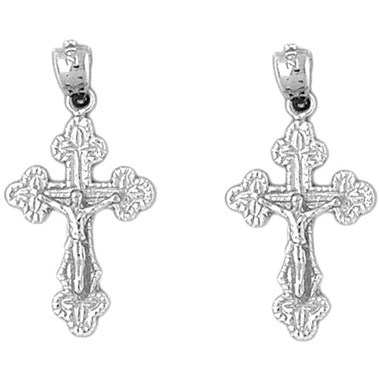 Sterling Silver 29mm Budded Crucifix Earrings