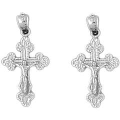 14K or 18K Gold 29mm Budded Crucifix Earrings