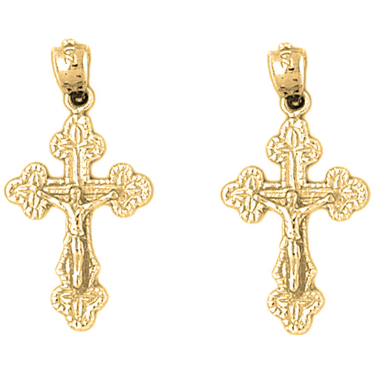 14K or 18K Gold 29mm Budded Crucifix Earrings