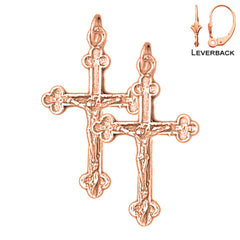 14K or 18K Gold Budded Crucifix Earrings