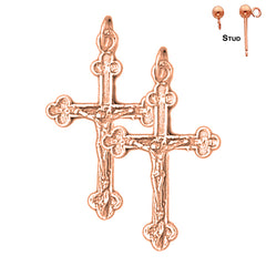 14K or 18K Gold Budded Crucifix Earrings