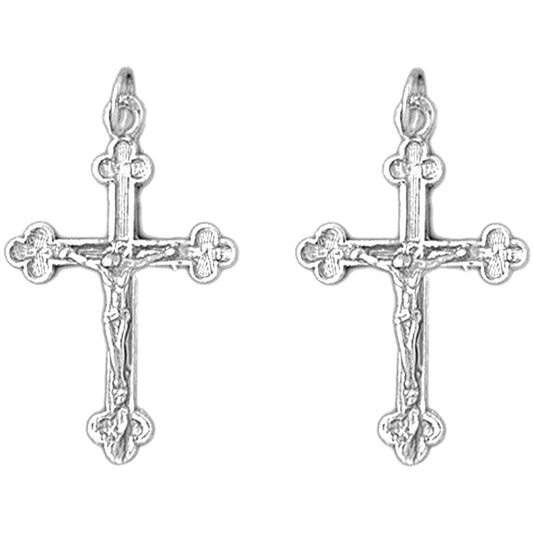 Sterling Silver 30mm Budded Crucifix Earrings