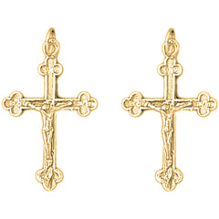 Yellow Gold-plated Silver 30mm Budded Crucifix Earrings