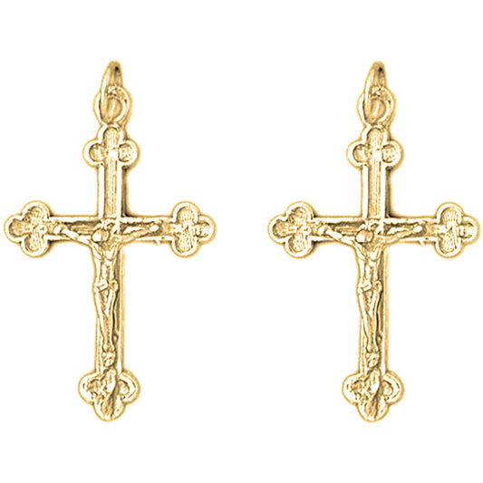 14K or 18K Gold 30mm Budded Crucifix Earrings