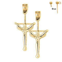 Sterling Silver 31mm Latin Crucifix Earrings (White or Yellow Gold Plated)