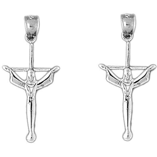 Sterling Silver 31mm Latin Crucifix Earrings