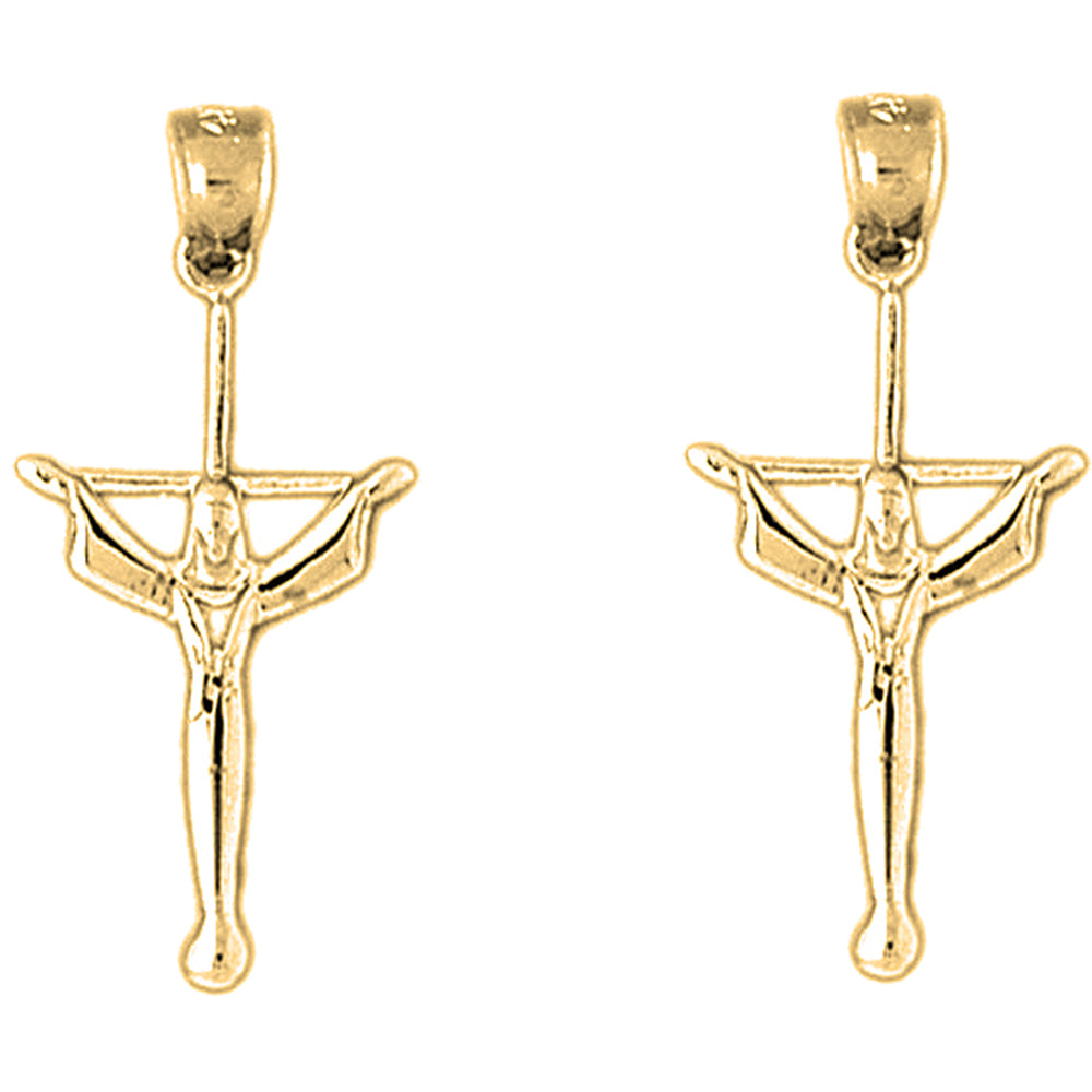 Yellow Gold-plated Silver 31mm Latin Crucifix Earrings