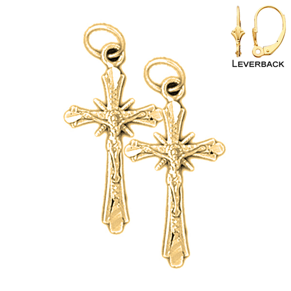 14K or 18K Gold Budded Crucifix Earrings