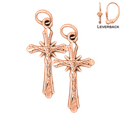 14K or 18K Gold Budded Crucifix Earrings