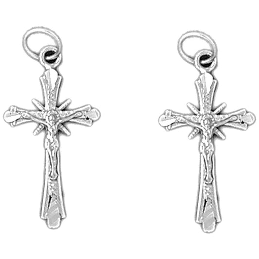 Sterling Silver 26mm Budded Crucifix Earrings