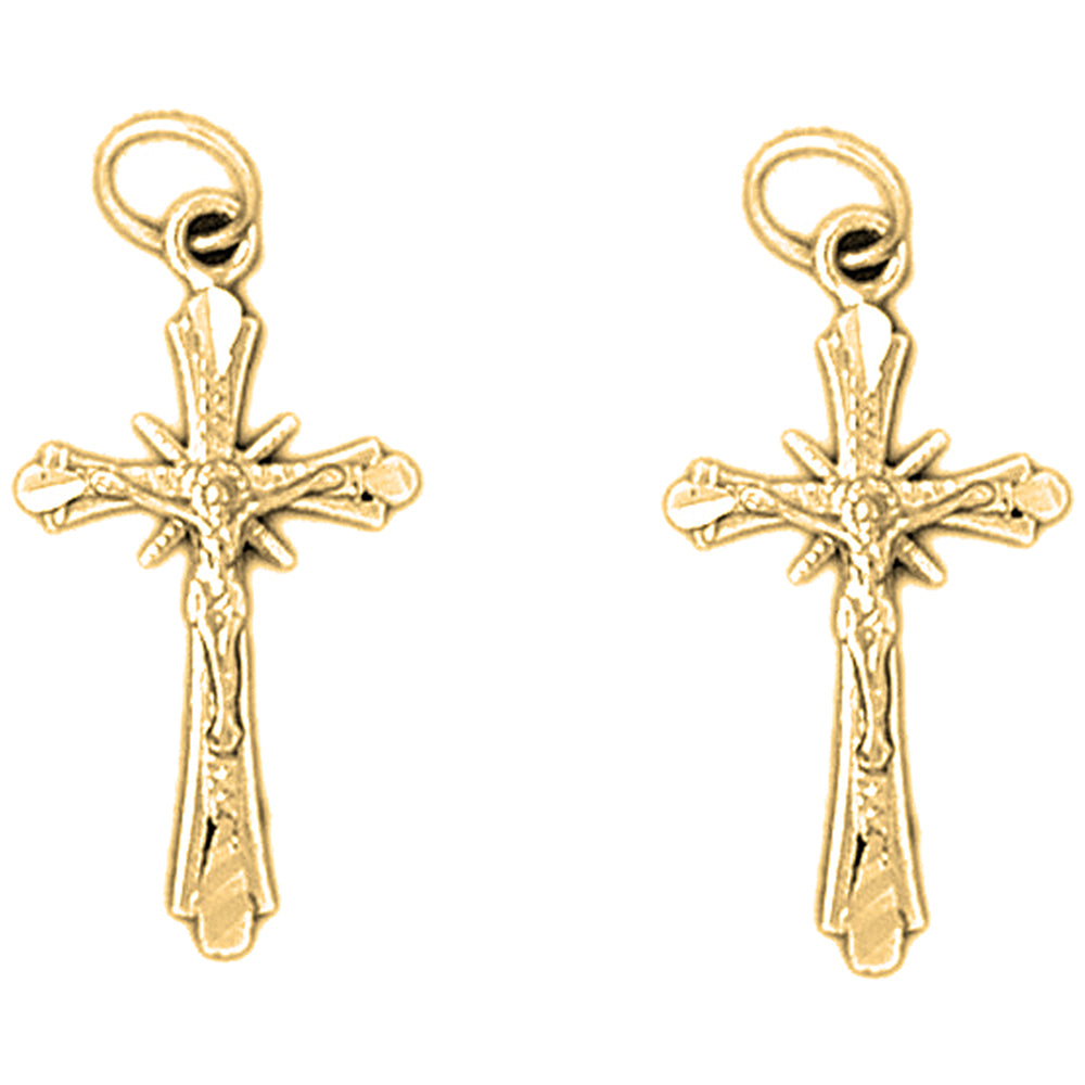 14K or 18K Gold 26mm Budded Crucifix Earrings