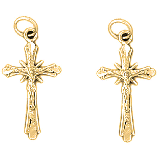 14K or 18K Gold 26mm Budded Crucifix Earrings