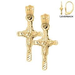 Sterling Silver 26mm Latin Crucifix Earrings (White or Yellow Gold Plated)