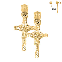 Sterling Silver 26mm Latin Crucifix Earrings (White or Yellow Gold Plated)