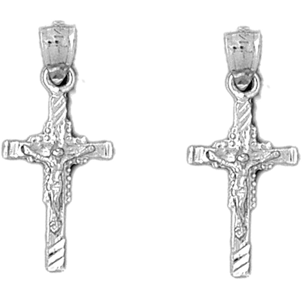 Sterling Silver 26mm Latin Crucifix Earrings