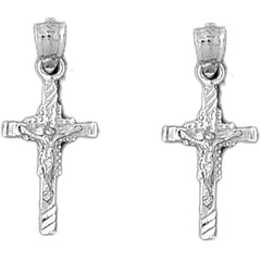 Sterling Silver 26mm Latin Crucifix Earrings