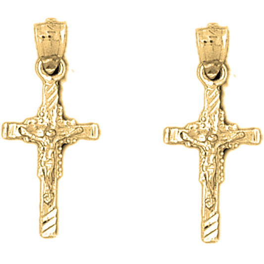 Yellow Gold-plated Silver 26mm Latin Crucifix Earrings