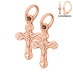 14K or 18K Gold Budded Crucifix Earrings