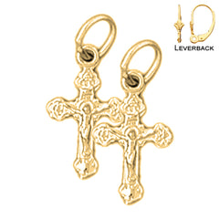 14K or 18K Gold Budded Crucifix Earrings