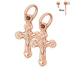 14K or 18K Gold Budded Crucifix Earrings