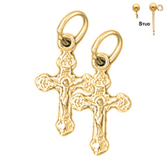 14K or 18K Gold Budded Crucifix Earrings