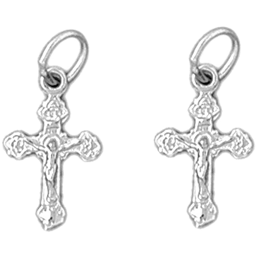 14K or 18K Gold 18mm Budded Crucifix Earrings