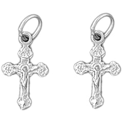 Sterling Silver 18mm Budded Crucifix Earrings