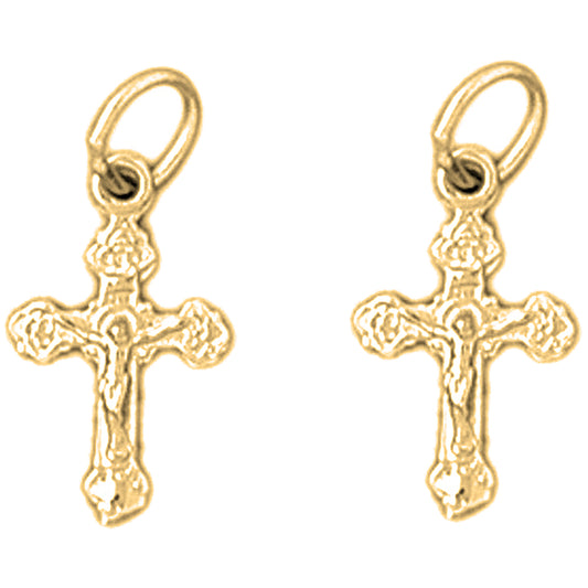 Yellow Gold-plated Silver 18mm Budded Crucifix Earrings