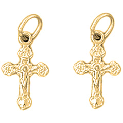 Yellow Gold-plated Silver 18mm Budded Crucifix Earrings