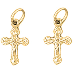 14K or 18K Gold 18mm Budded Crucifix Earrings