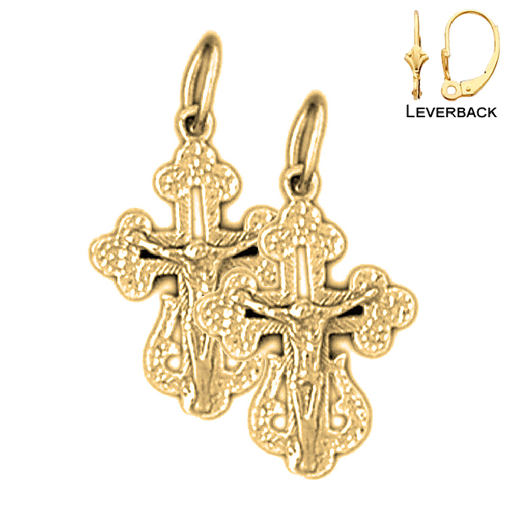 14K or 18K Gold Budded Crucifix Earrings